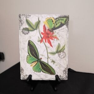 Beautiful Butterfly and Floral Decorative  Hand-painted Slate Display With Stand
